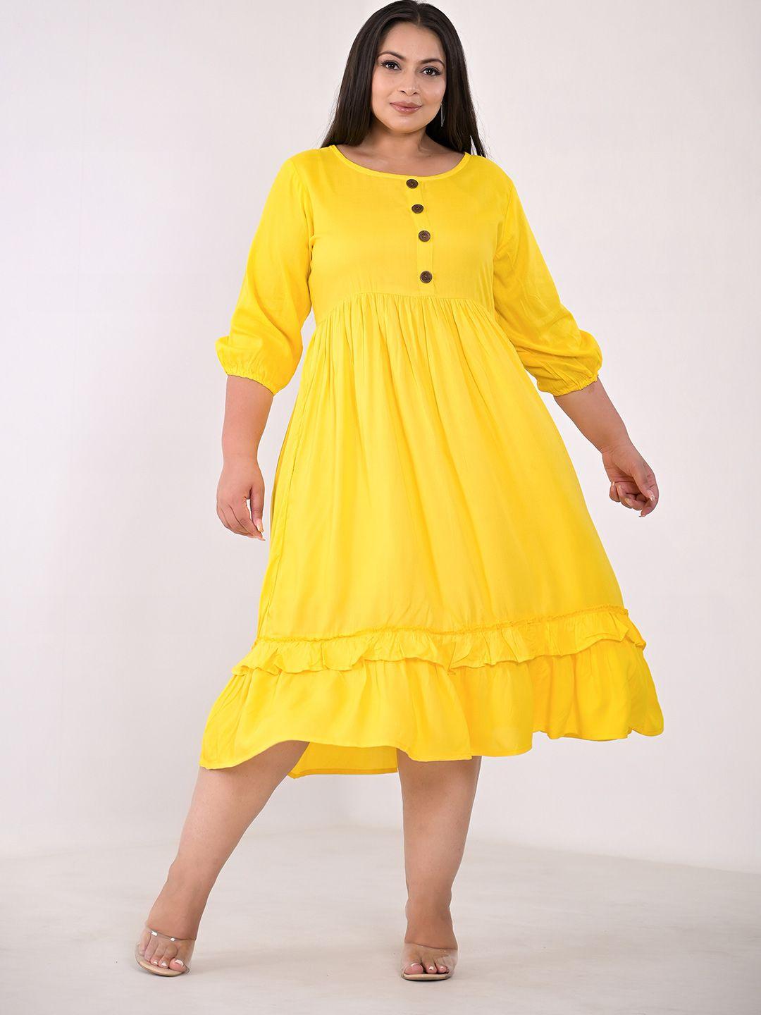 girly girls plus size puff sleeves a-line midi dress