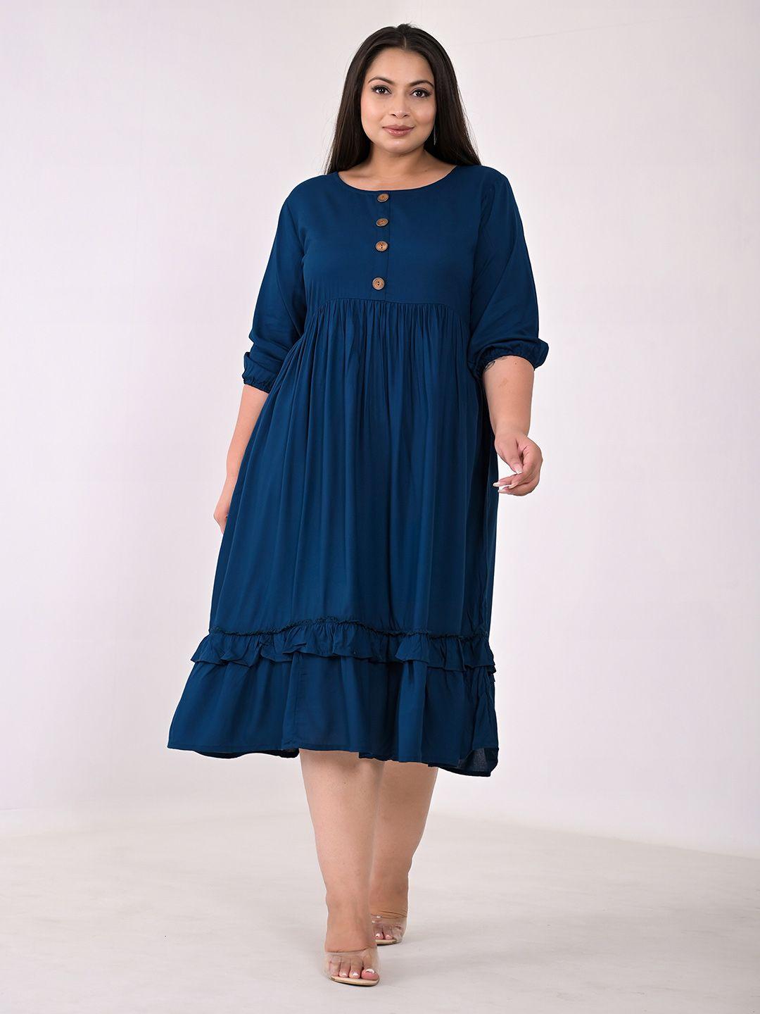 girly girls plus size round neck gathered fit & flare midi dress