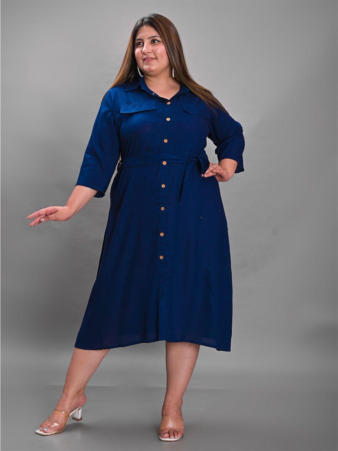 girly girls plus size spread collar a-line midi dress