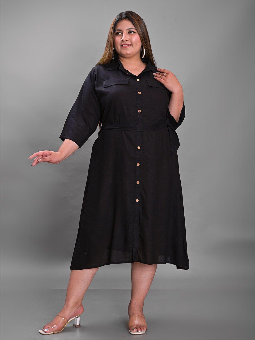 girly girls plus size spread collar a-line midi dress