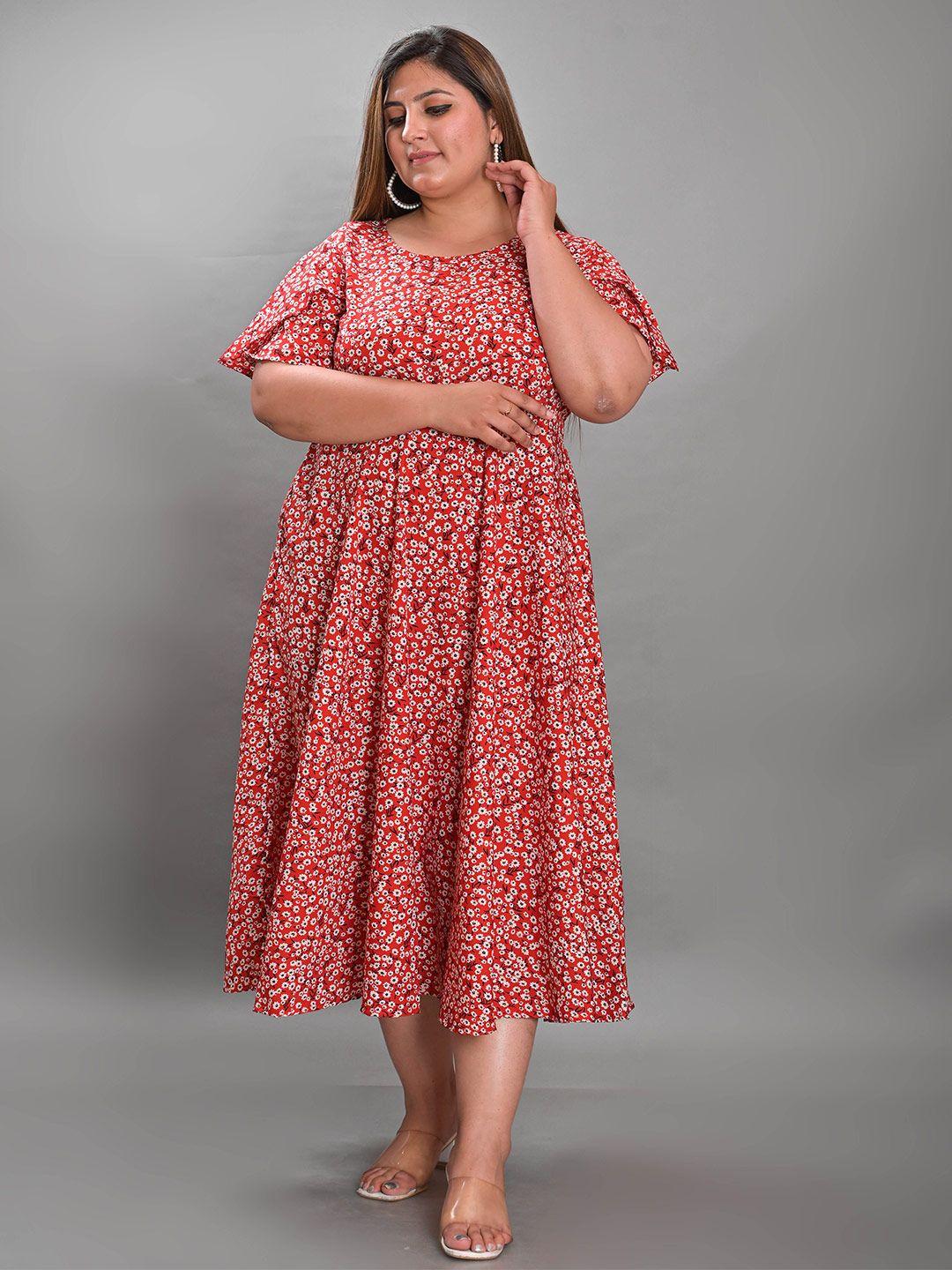 girly plus size floral printed fit & flare midi dress