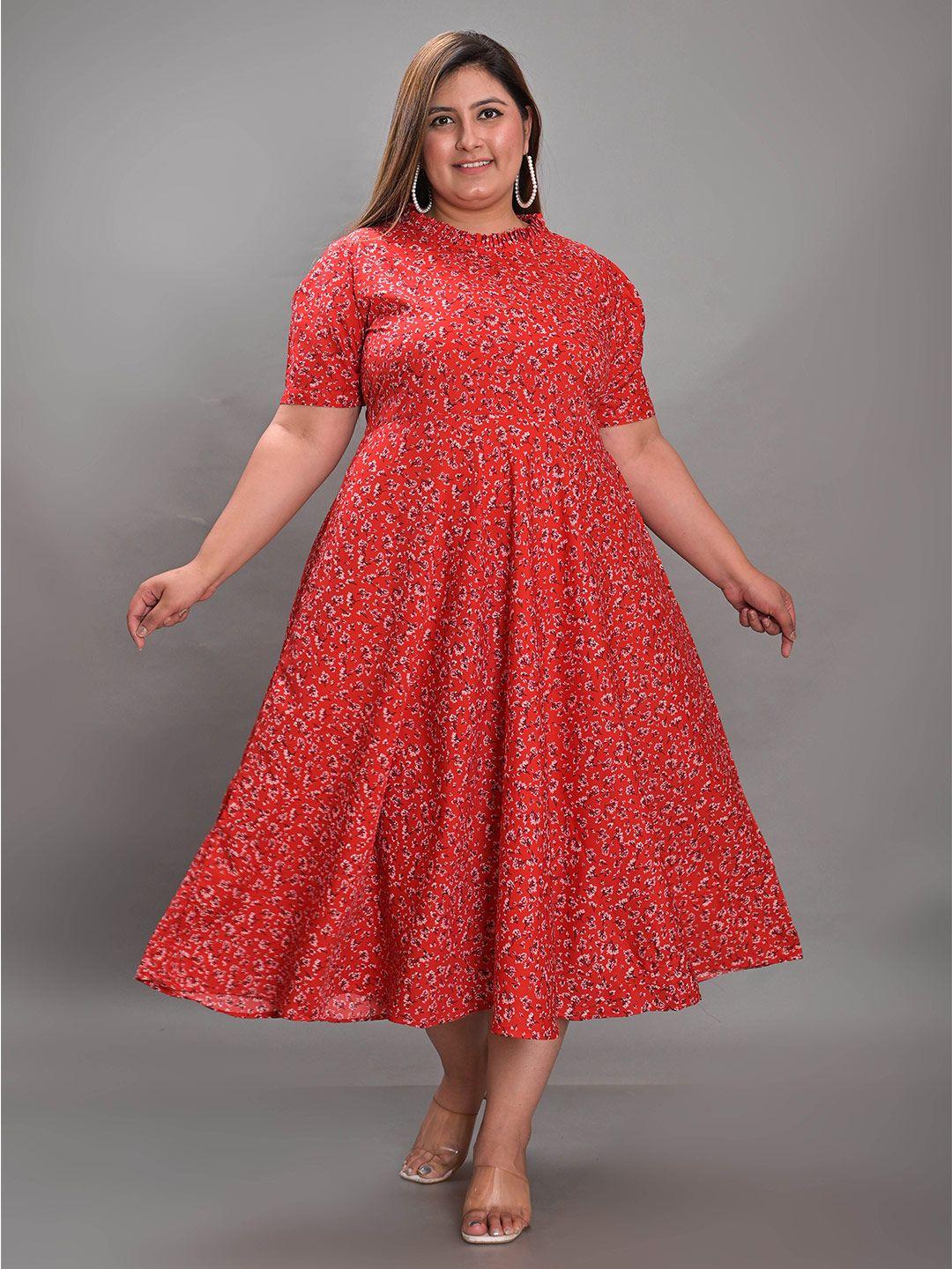 girly plus size floral printed fit & flare midi dress