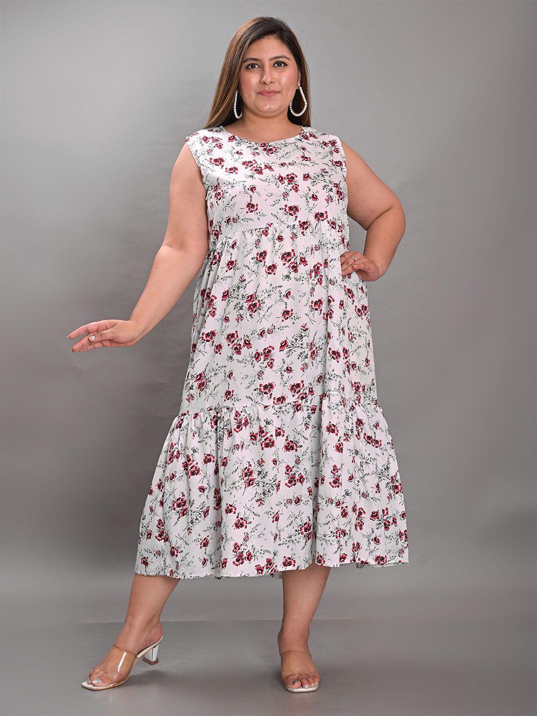 girly plus size floral printed sleeveless a-line midi dress