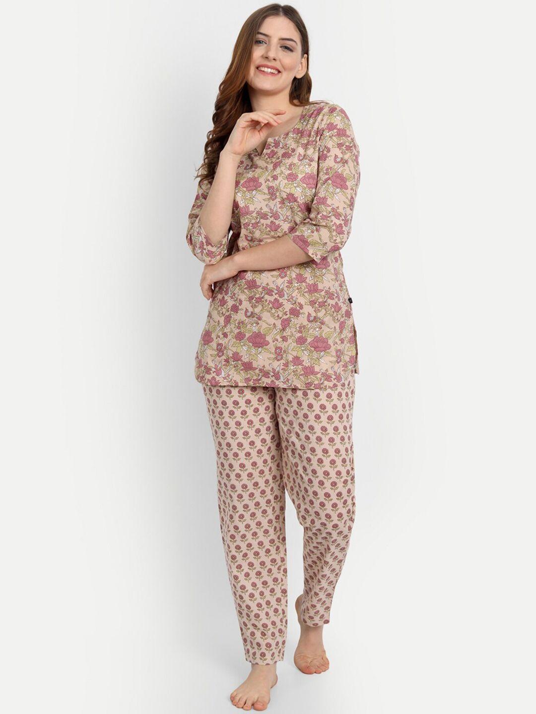 githaan women floral printed pure cotton night suit
