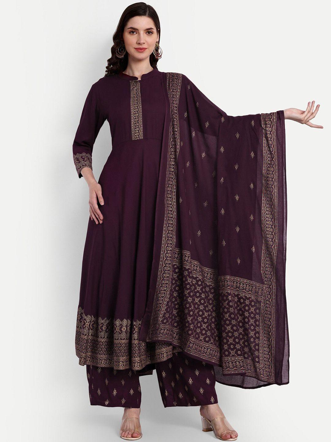 githaan band collar anarkali kurta with palazzos and dupatta