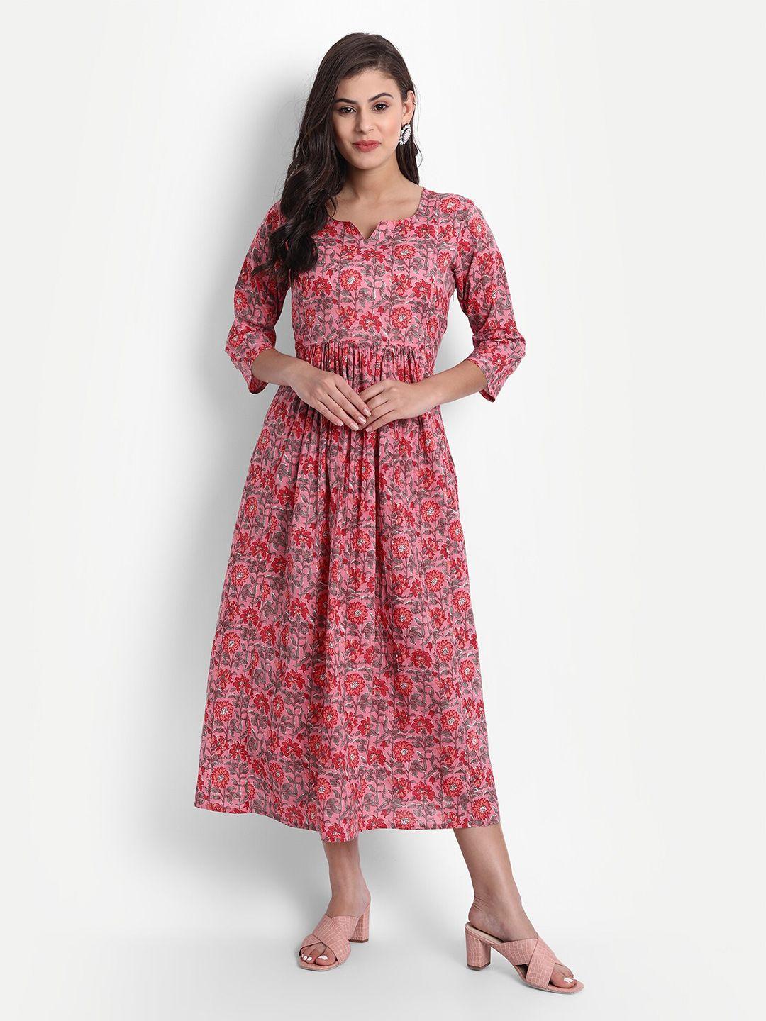 githaan coral floral midi dress