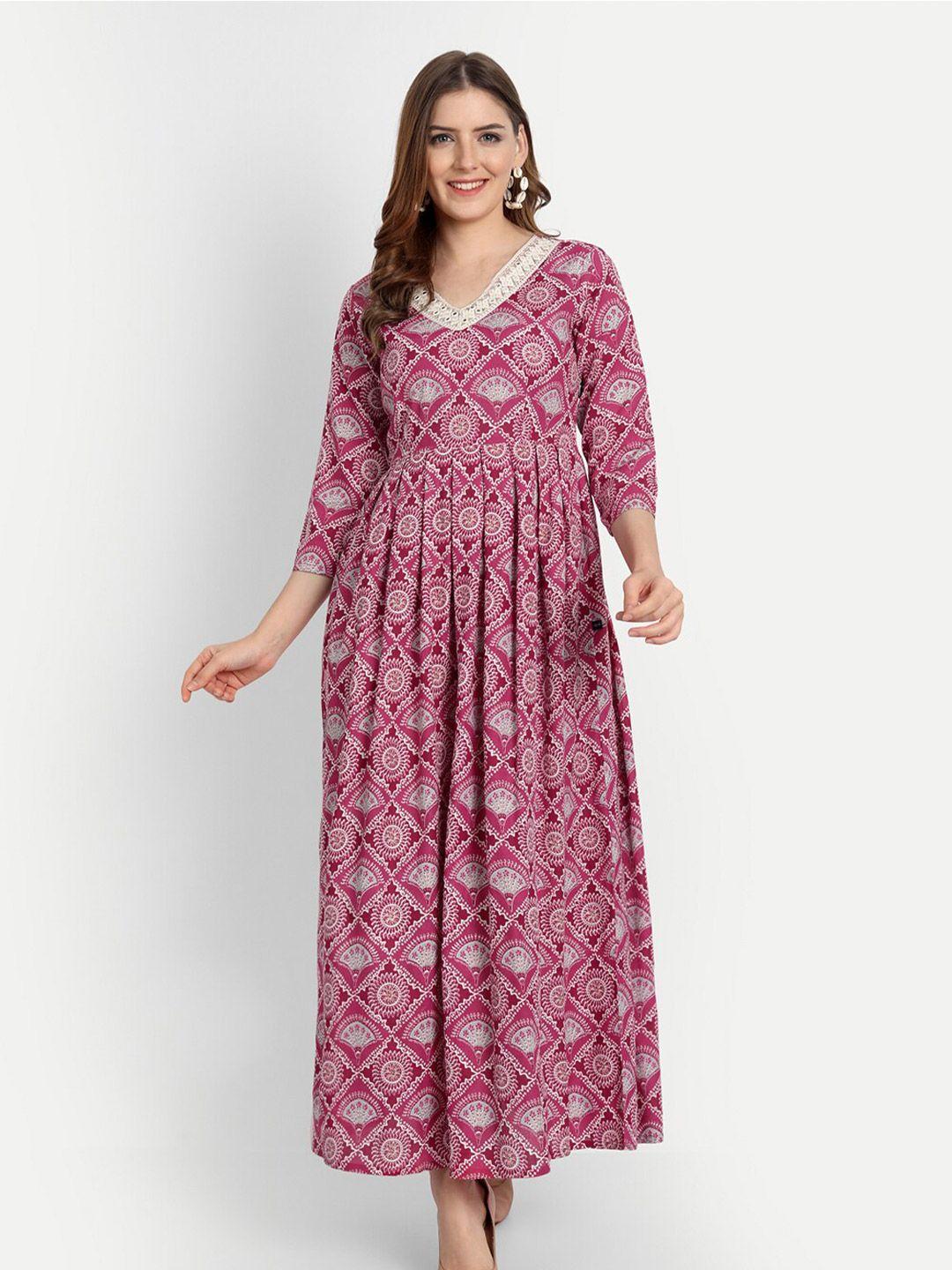 githaan ethnic motifs printed maxi fit & flare dress