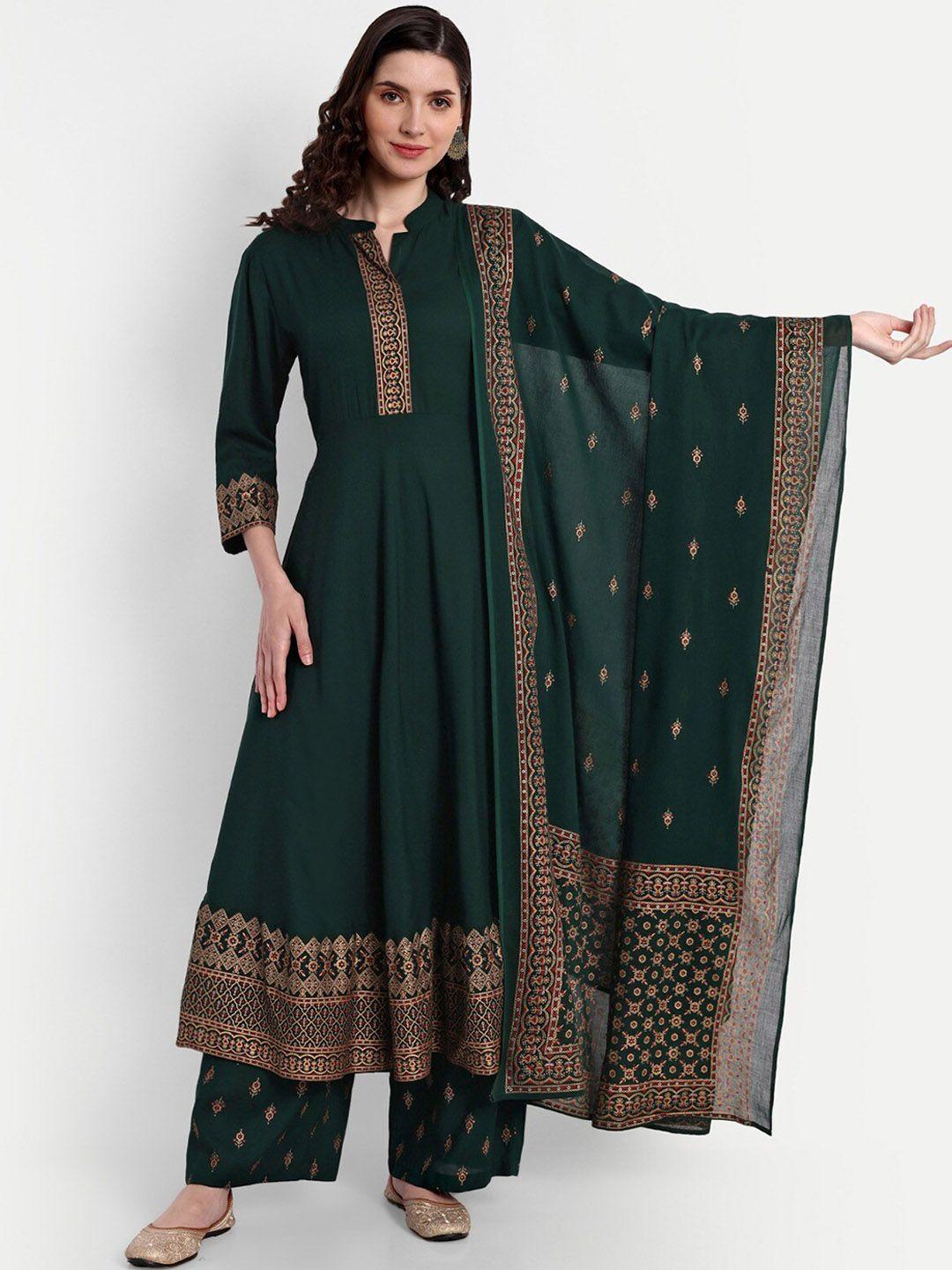 githaan ethnic motifs printed regular anarkali kurta & trousers with dupatta