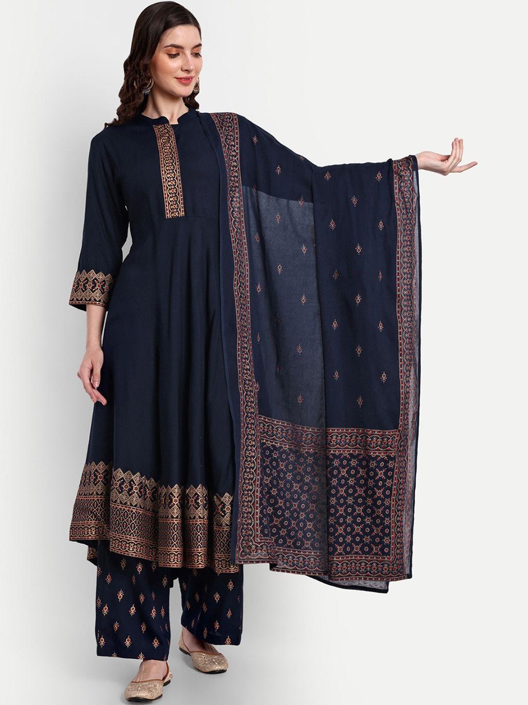 githaan ethnic motifs printed regular anarkali kurta & trousers with dupatta