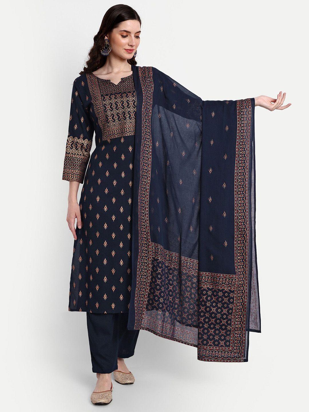 githaan ethnic motifs printed regular anarkali kurta & trousers with dupatta