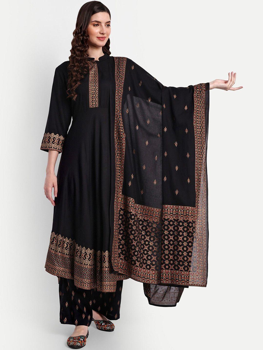 githaan ethnic motifs printed regular anarkali kurta & trousers with dupatta