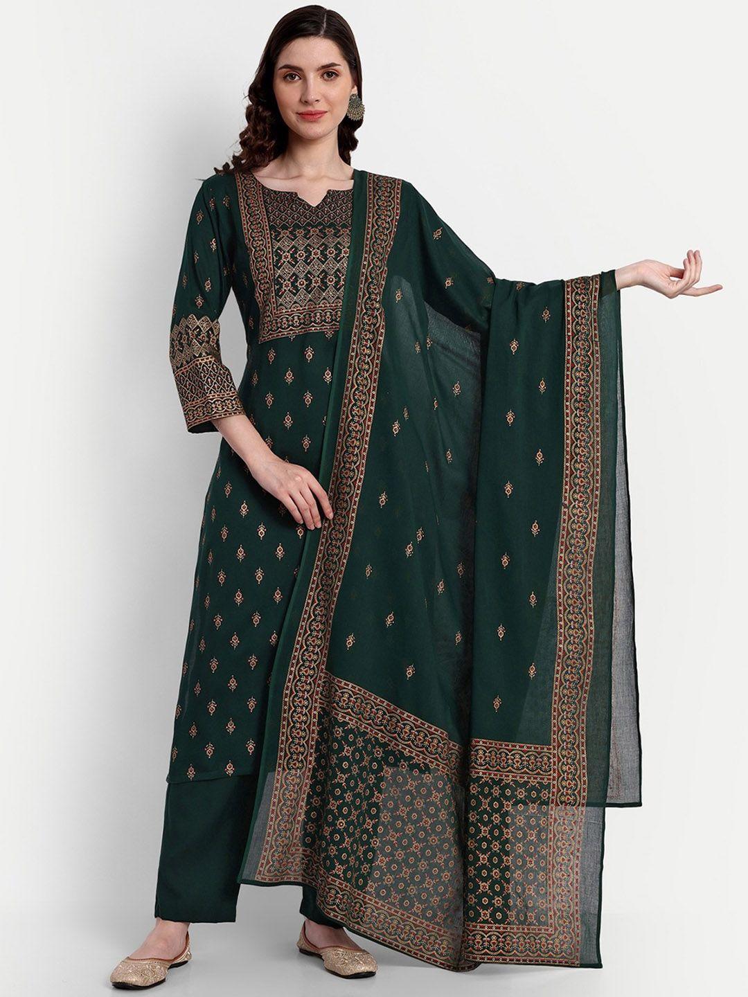 githaan ethnic motifs printed regular kurta with trousers & dupatta