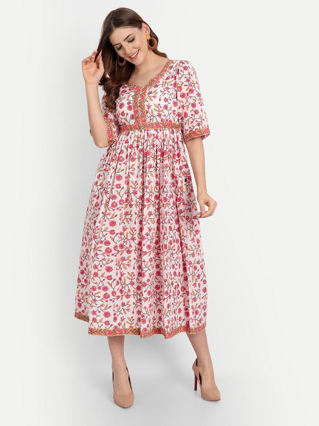 githaan floral printed fit & flare cotton maxi dress