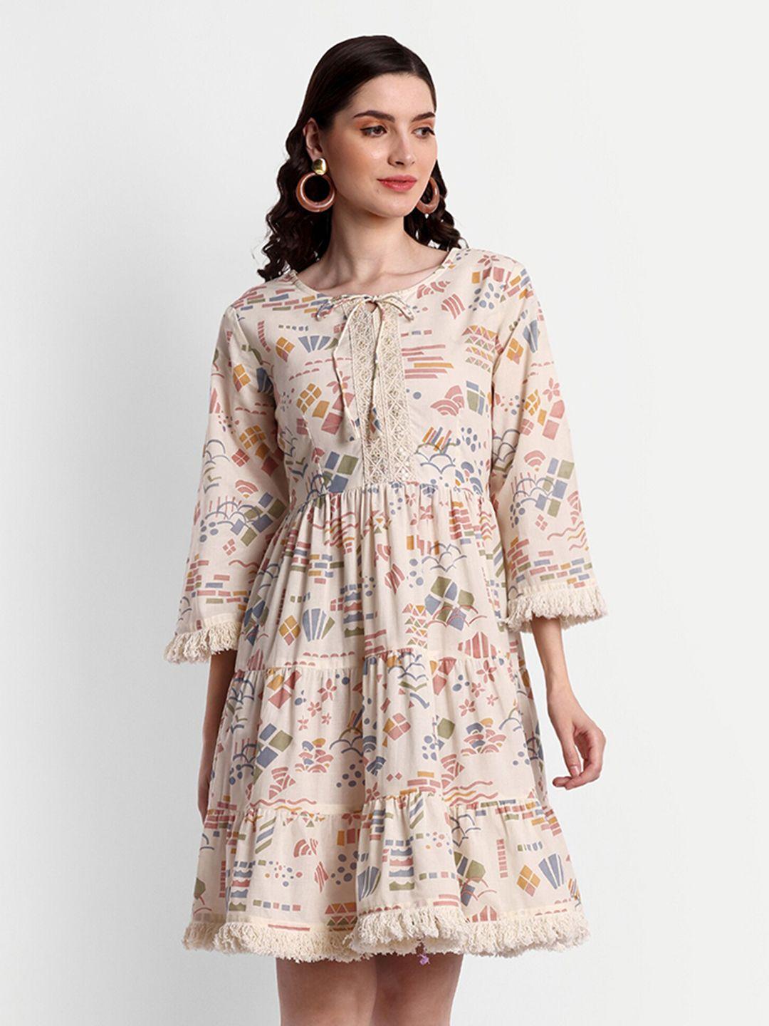 githaan floral printed tiered fit & flare dress