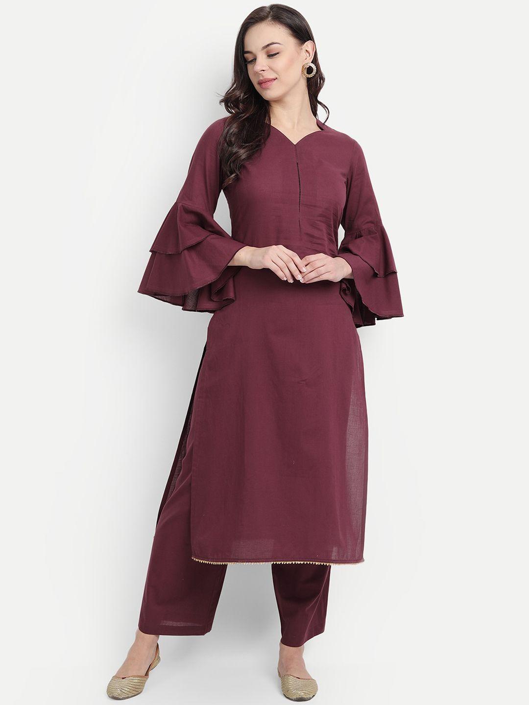 githaan women purple pure cotton kurta with trousers