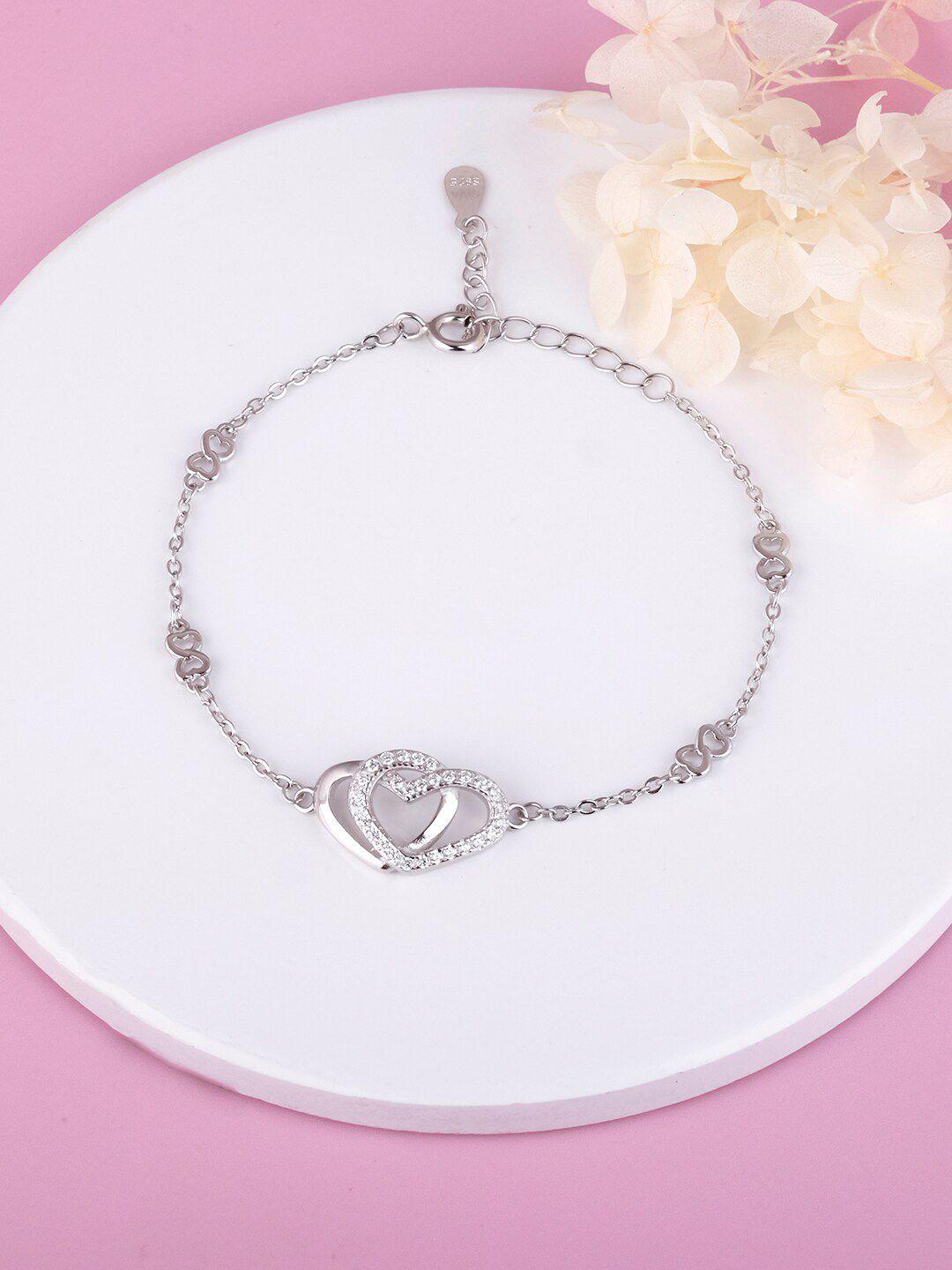giva 925 sterling silver & rhodium-plated cubic zirconia hearts link bracelet