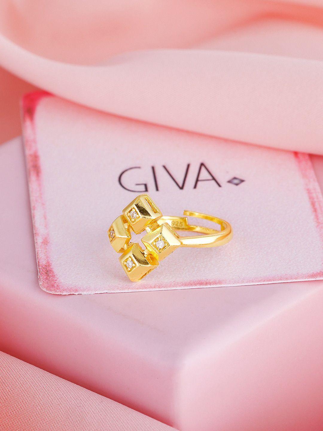 giva 925 sterling silver gold-plated & zircons studded adjustable finger ring