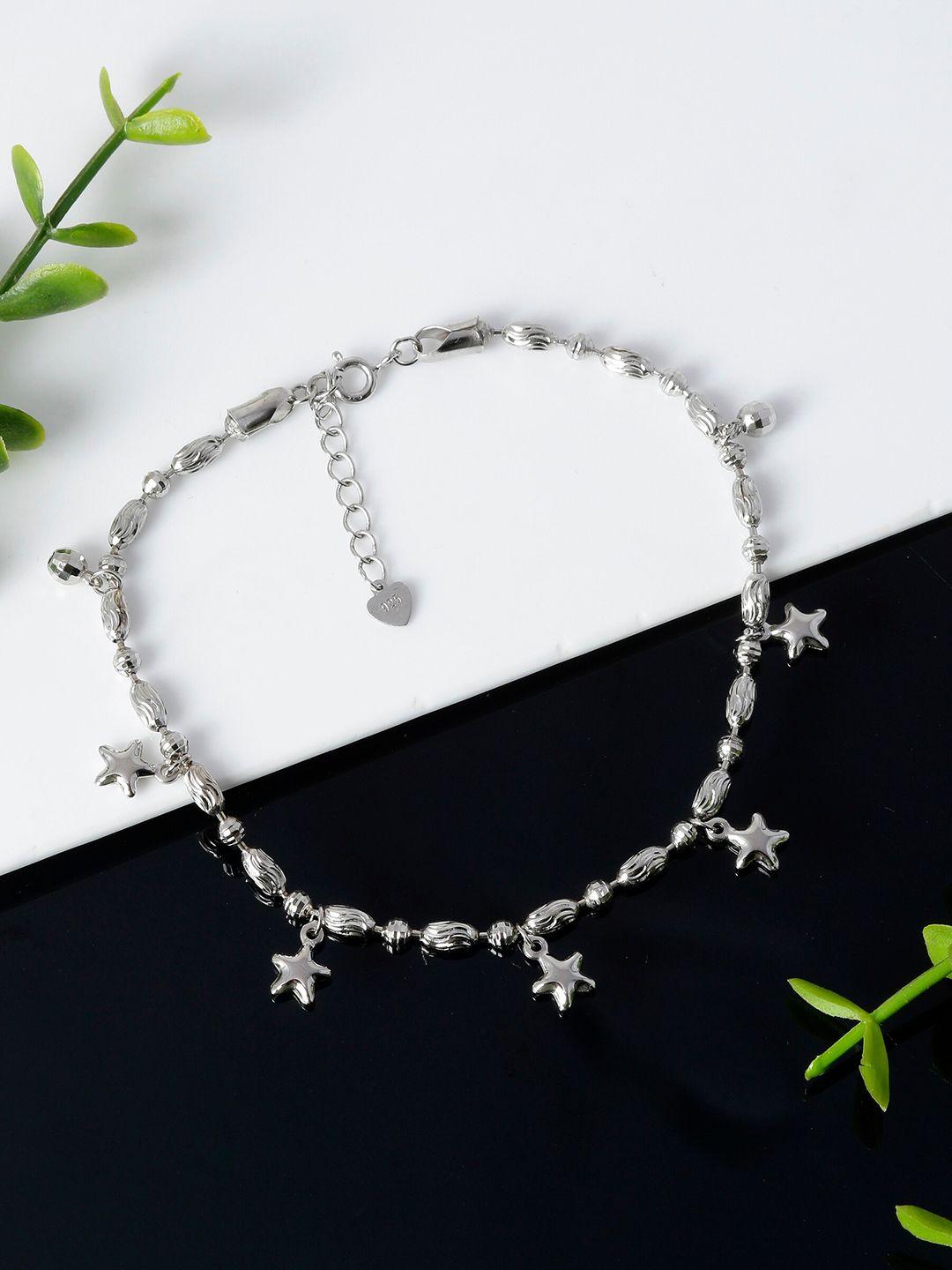 giva 925 sterling silver rhodium plated star charm anklet, adjustable (1 piece)