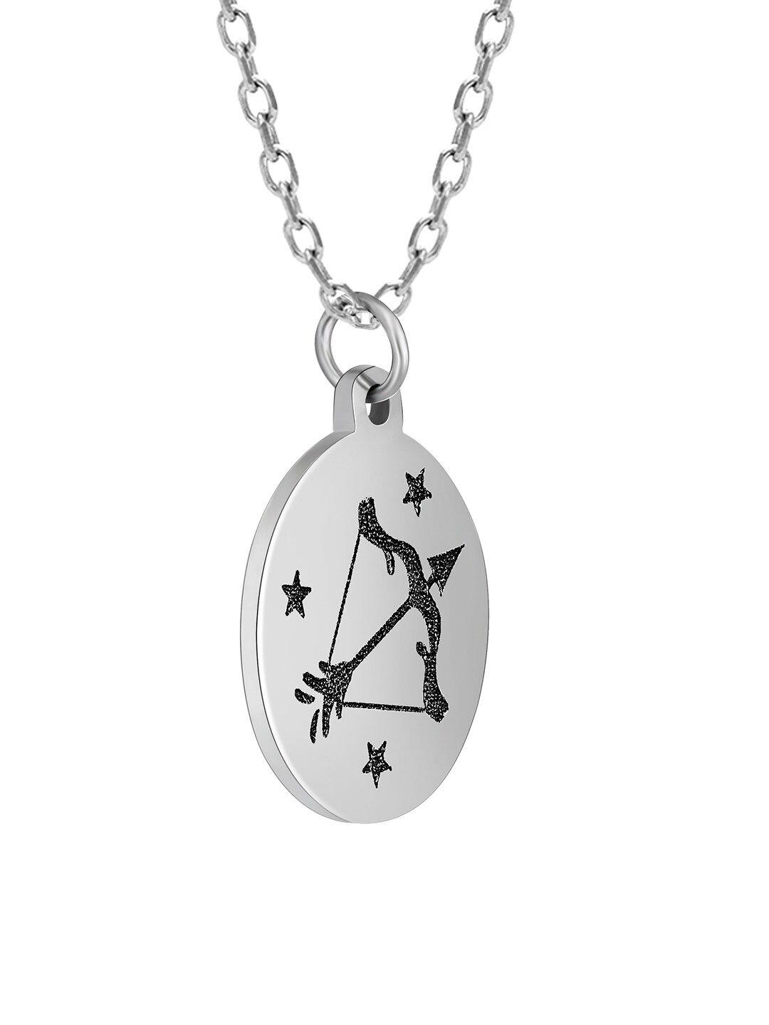 giva 925 sterling silver rhodium-plated silver-toned & black sagittarius zodiac charm pendant with chain