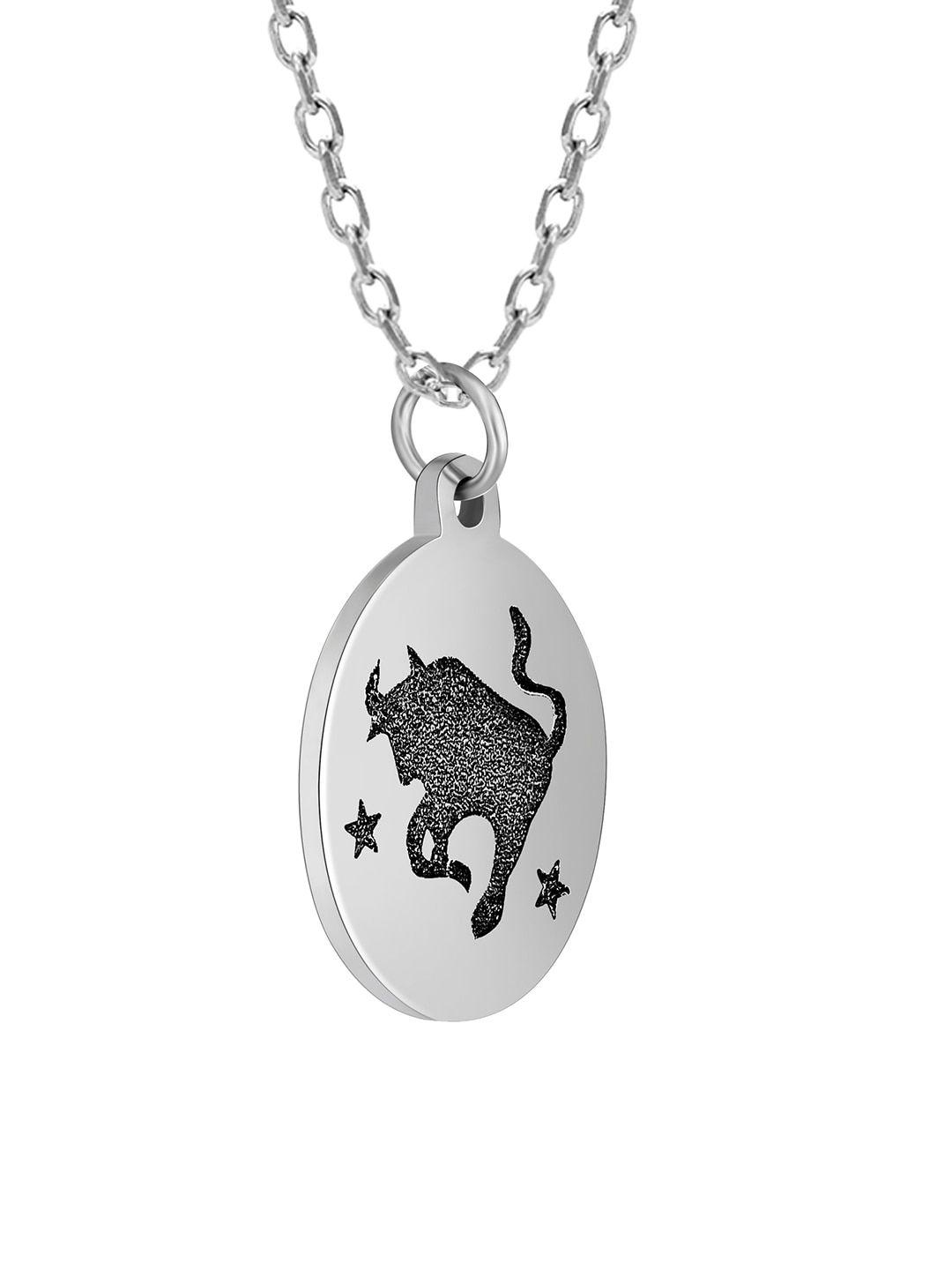 giva 925 sterling silver rhodium-plated silver-toned & black taurus zodiac charm pendant with chain
