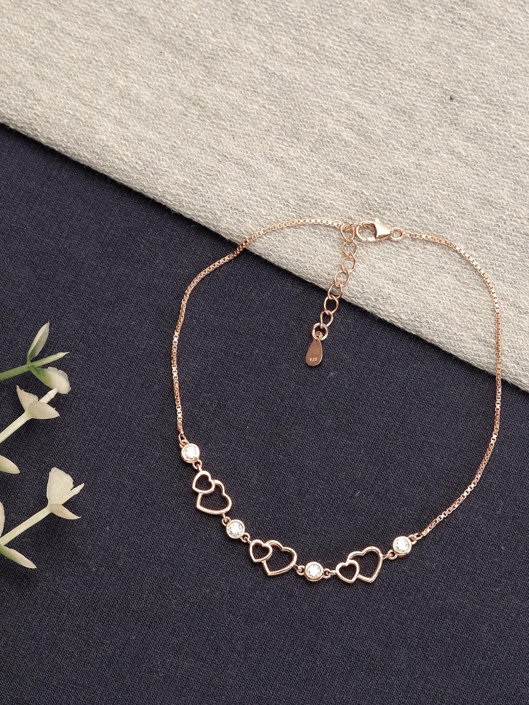 giva 925 sterling silver rose gold plated heart anklet