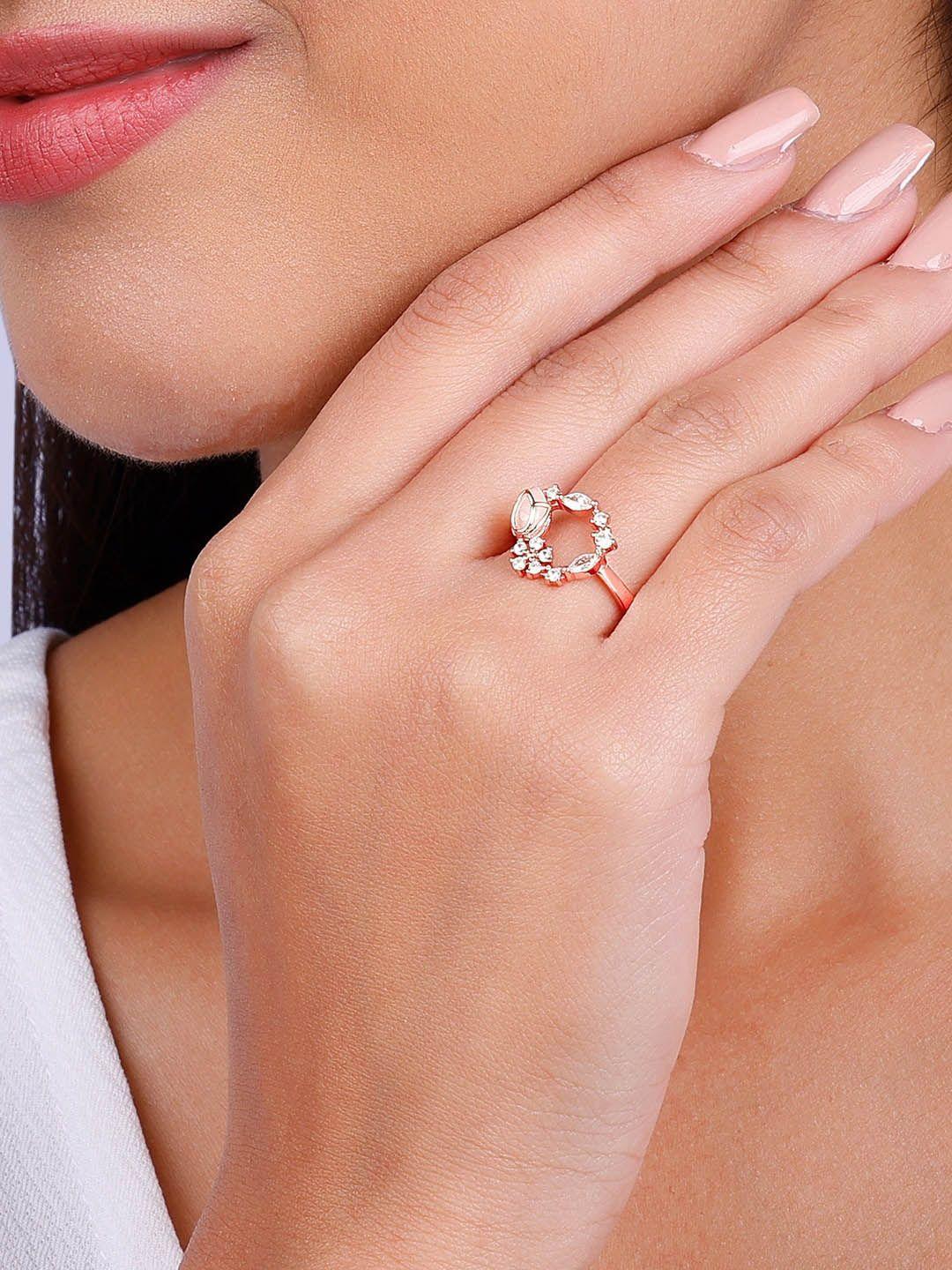 giva 925 sterling silver rose gold-plated stone-studded adjustable finger ring