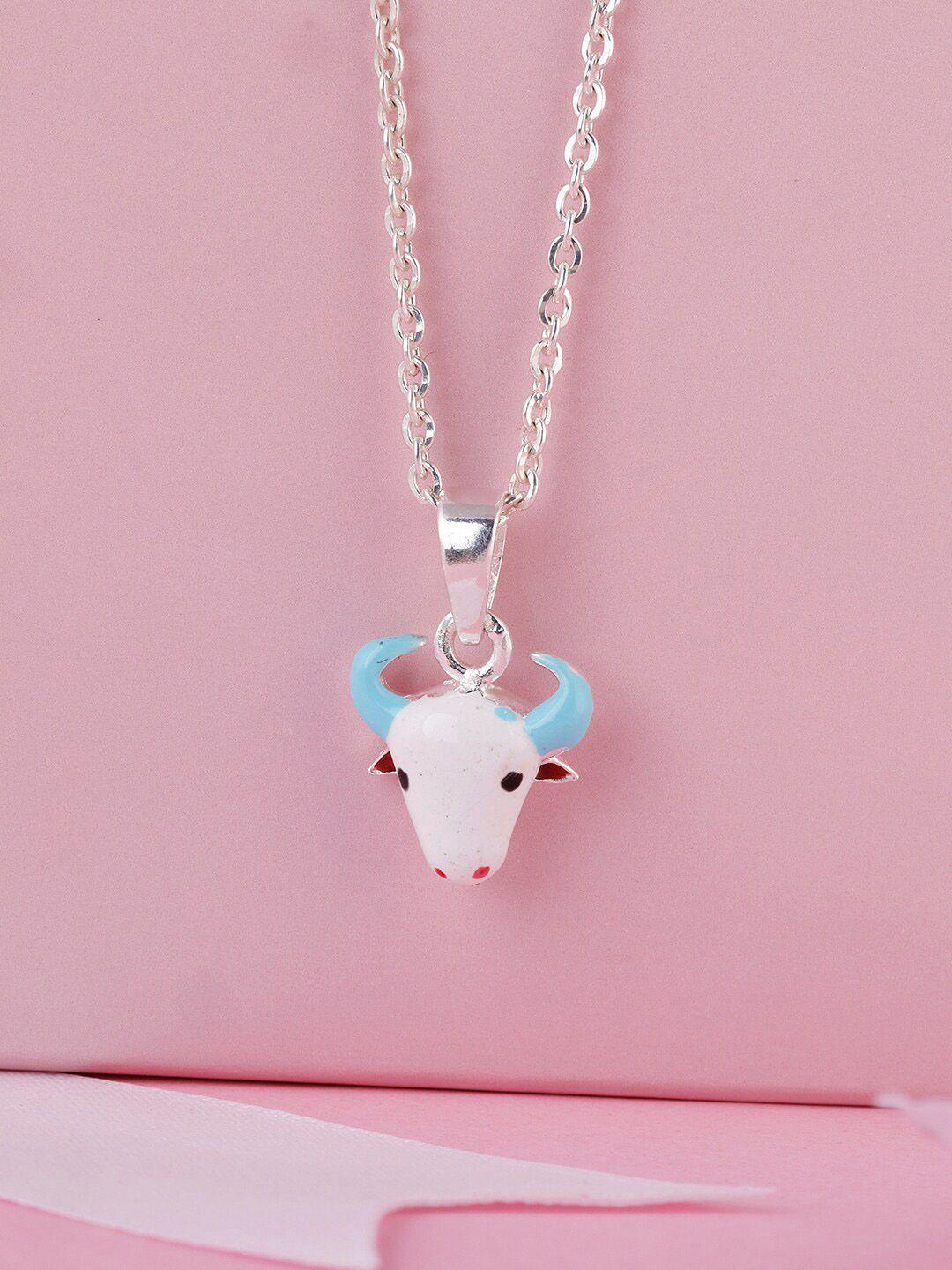 giva girls rhodium-plated moo pendant with link chain