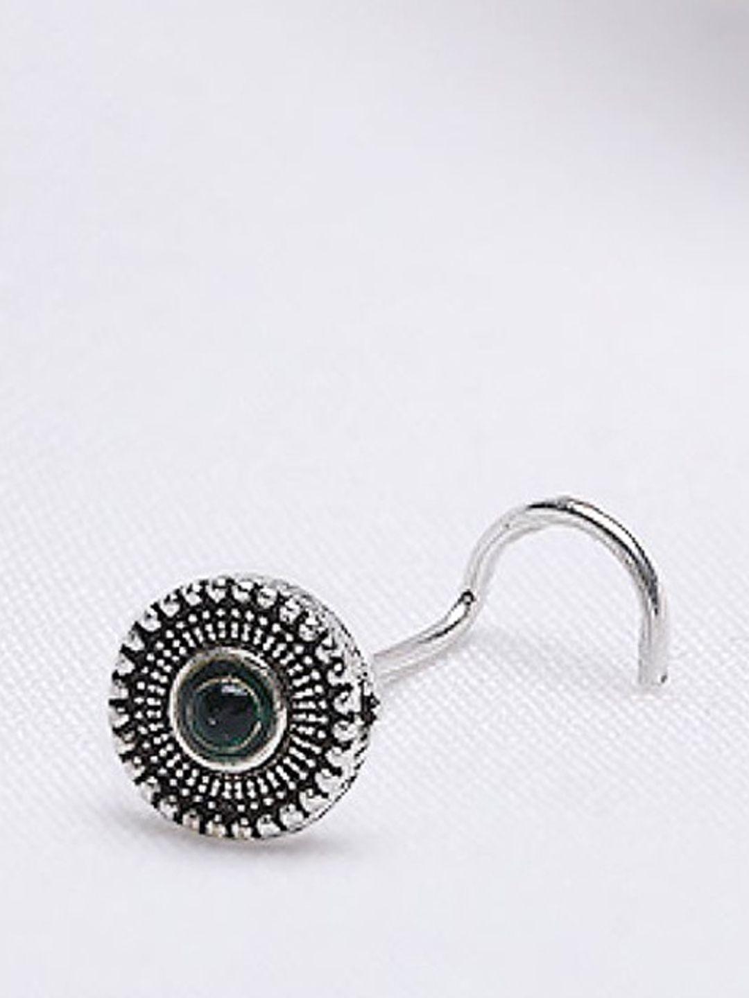 giva oxidised silver-toned & green nose ring