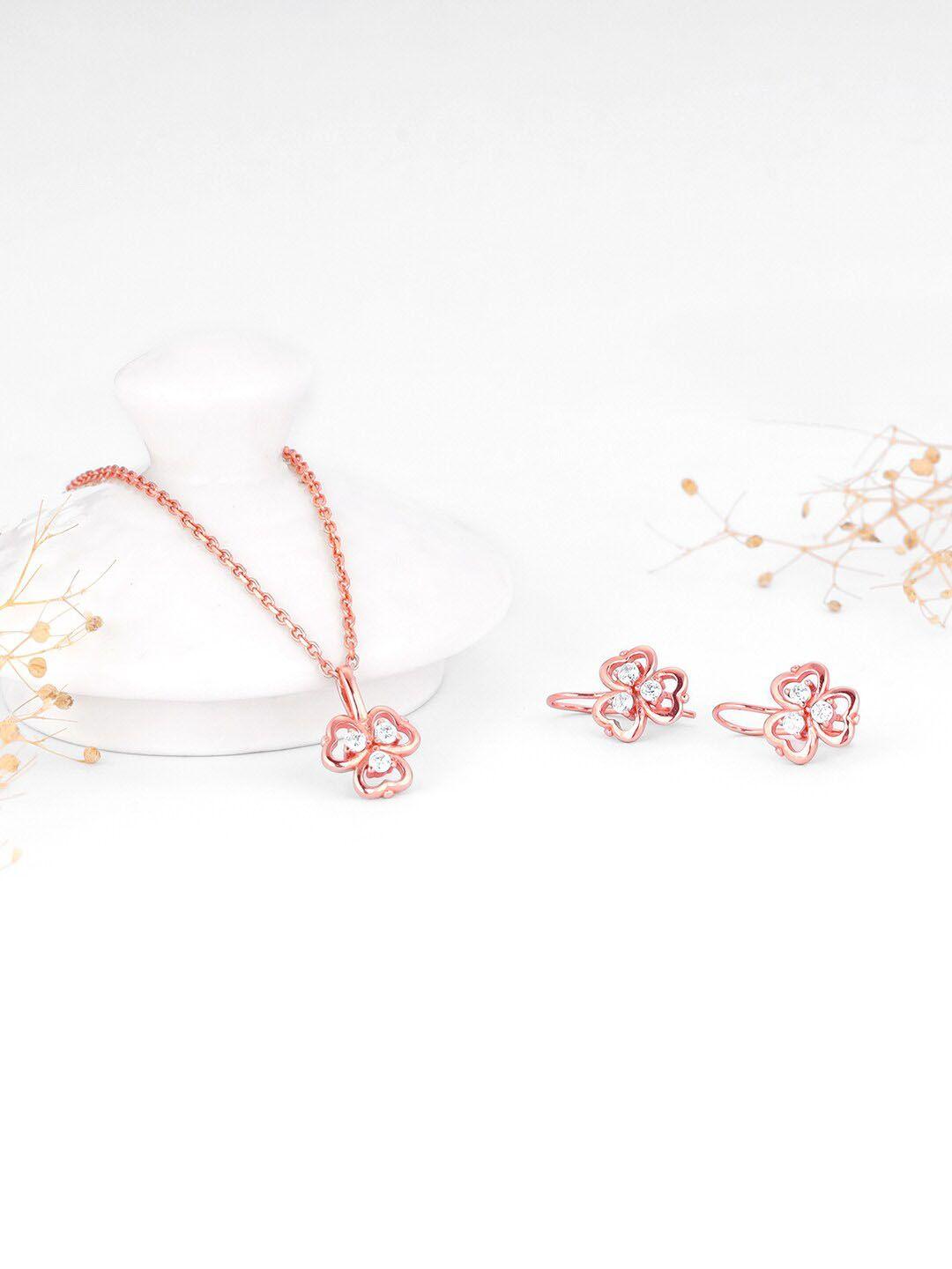 giva rose gold-plated  925 sterling silver stones-studded three leaf clover jewellery set