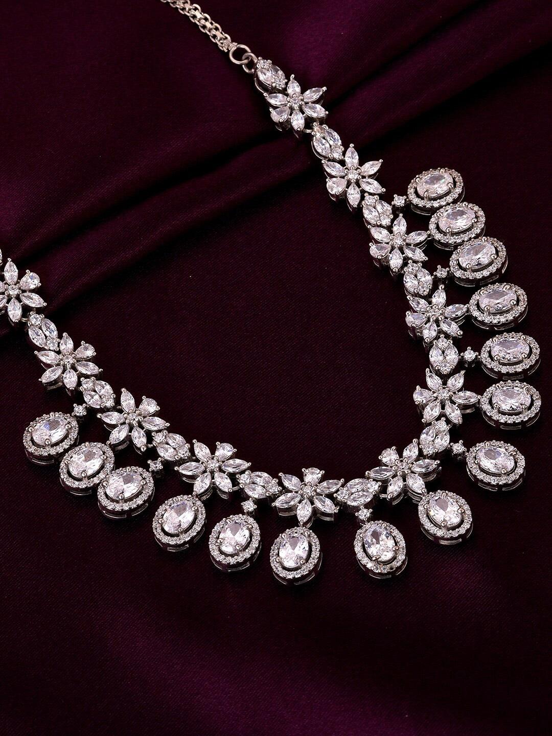 giva sterling silver rhodium-plated cubic zirconia-studded necklace