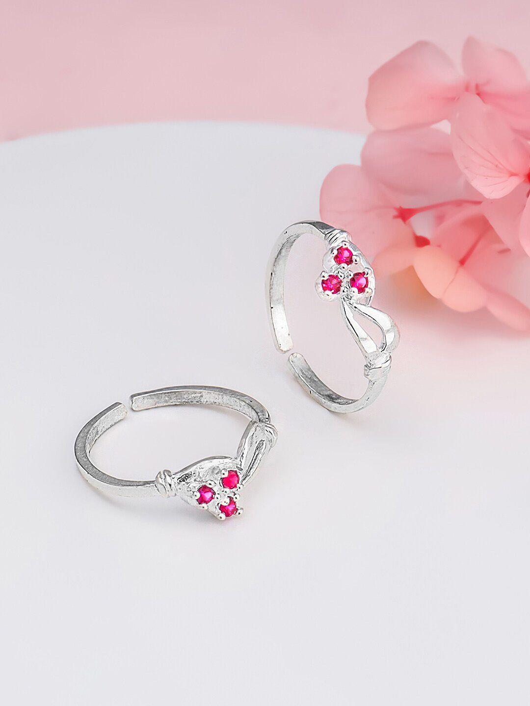 giva 2-pcs rhodium plated artificial stone toe rings