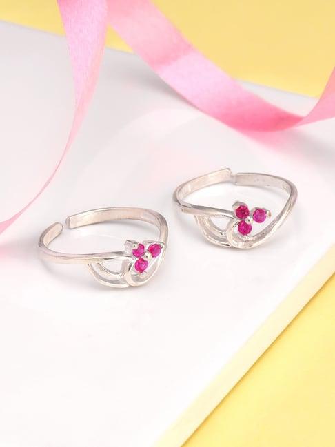 giva 92.5 sterling silver pink blossom trio toe rings