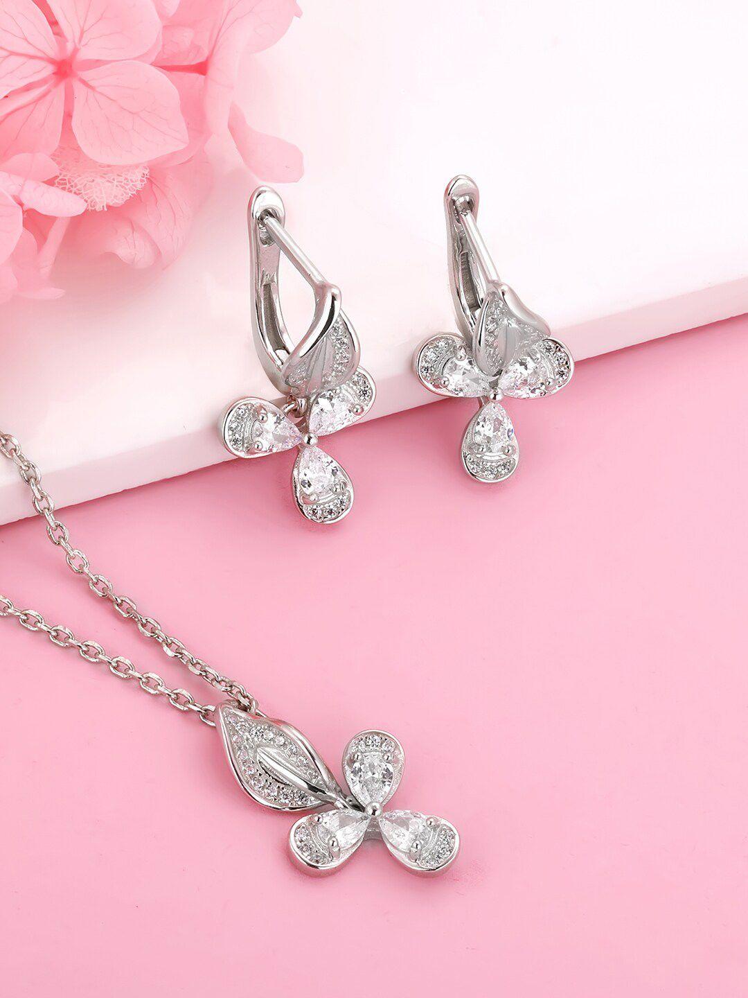 giva 92.5 sterling silver rhodium-plated silver-toned & white cz-studded jewellery set