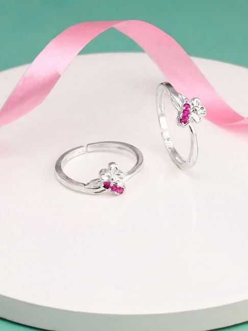 giva 92.5 sterling silver rosy crystal floral toe ring