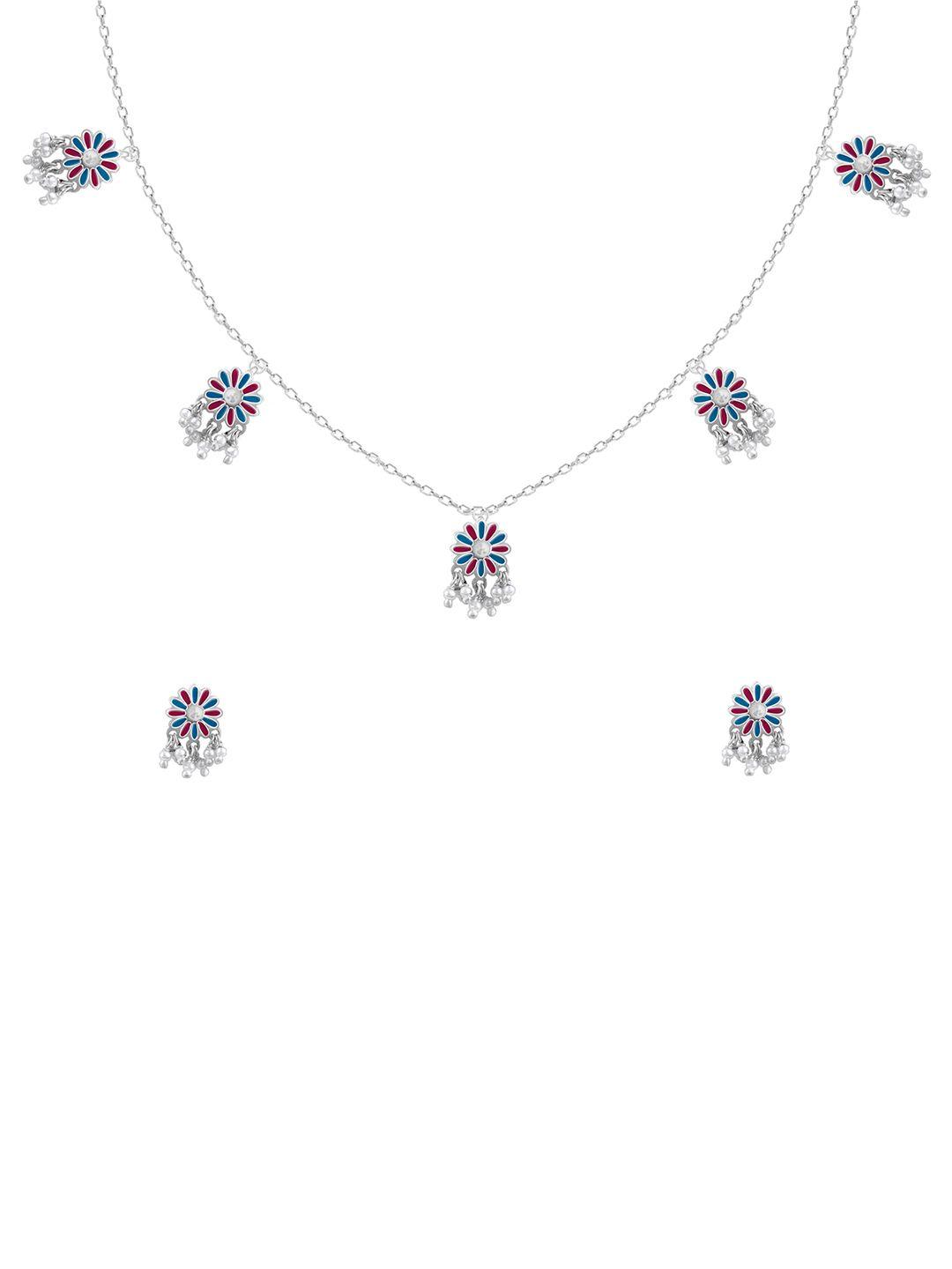 giva 925 oxidised silver floral stone-studded & beaded jewellery set