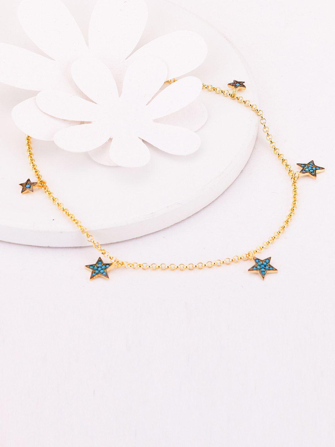 giva 925 sterling silver gold-plated stone-studded star shine anklets