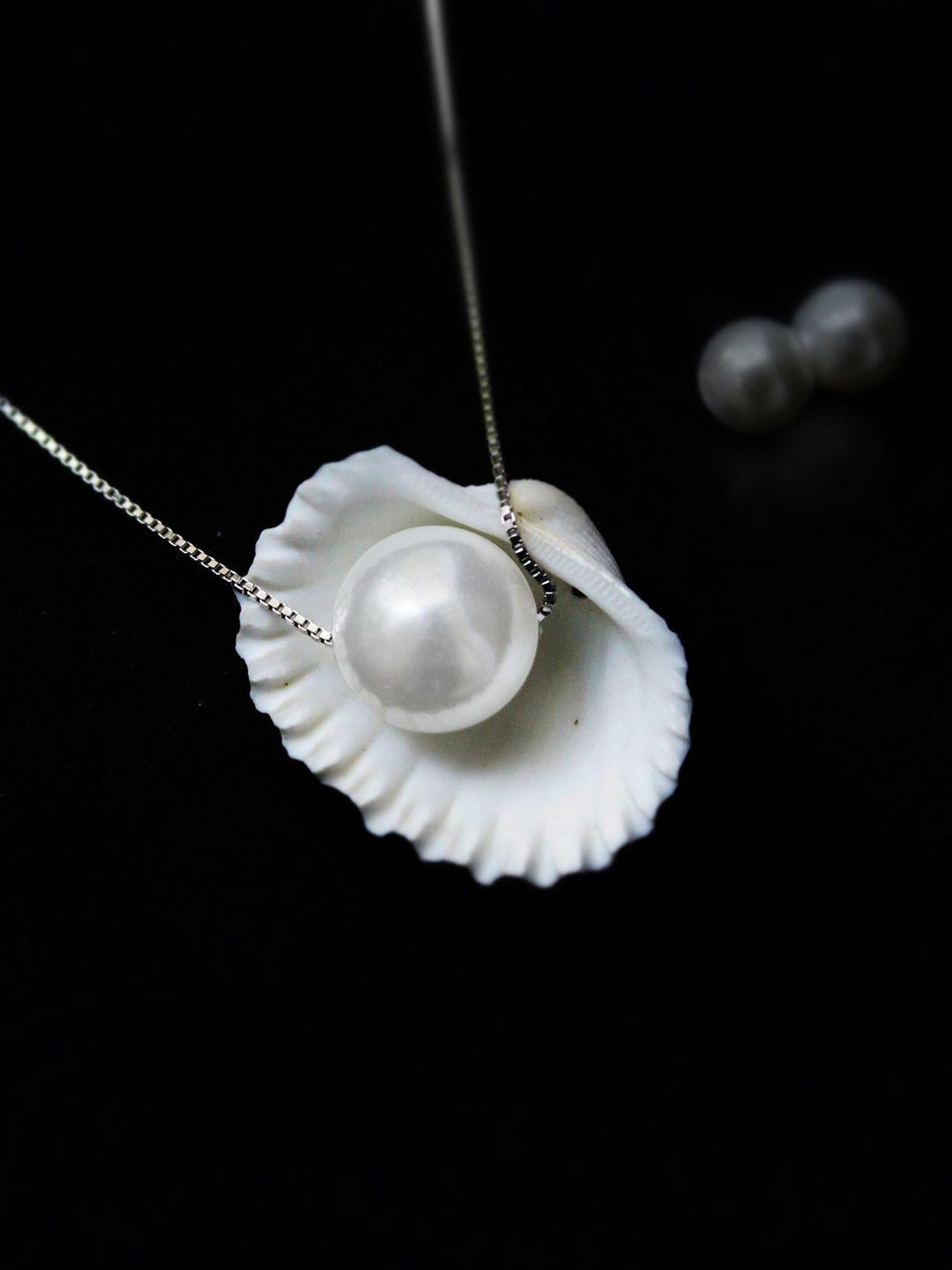 giva 925 sterling silver rhodium plated & white pearl moon necklace