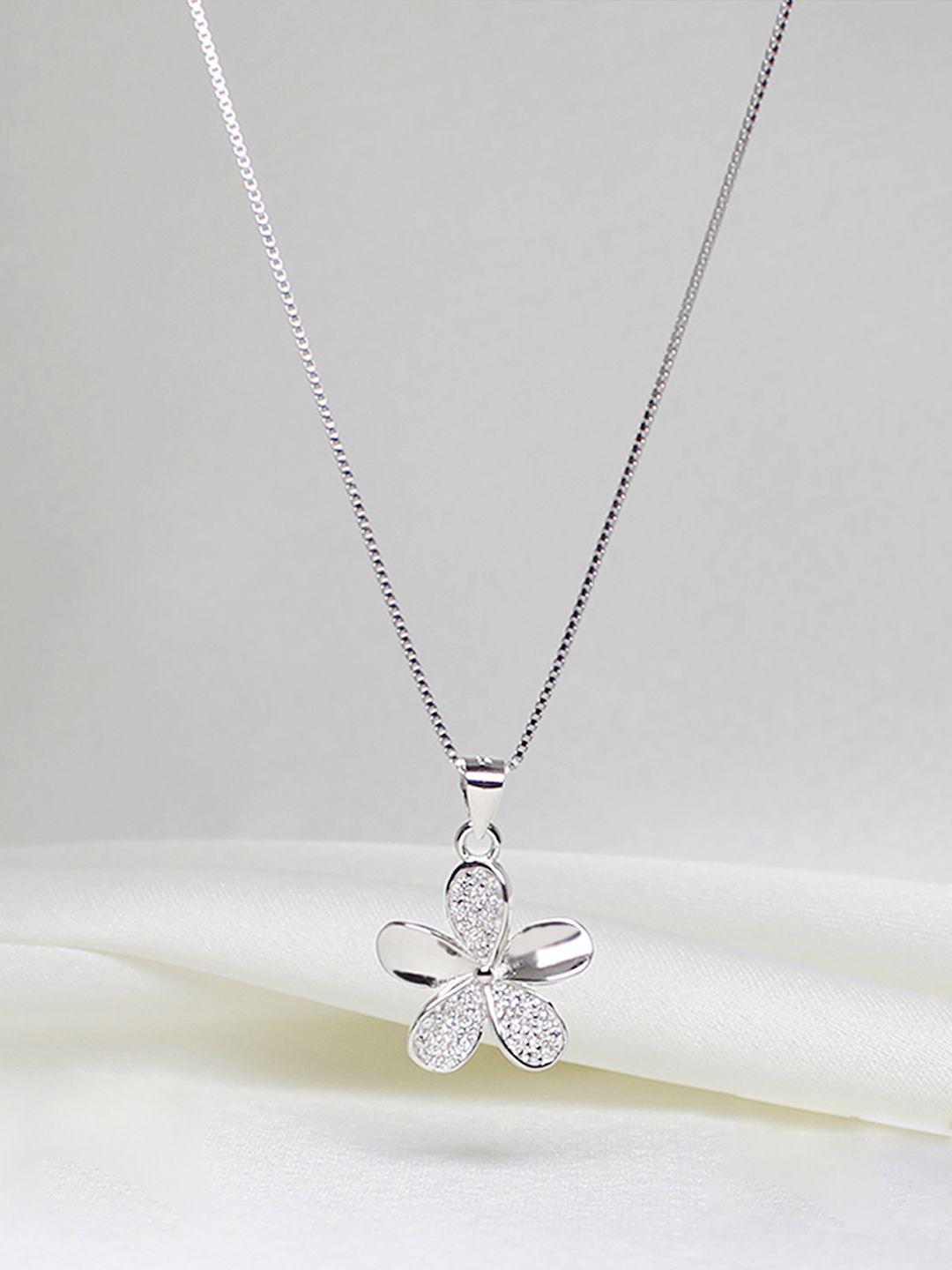 giva 925 sterling silver rhodium plated flower pendant with link chain