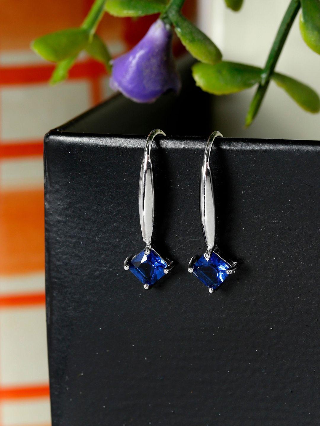 giva 925 sterling silver rhodium plated sapphire blue square earrings