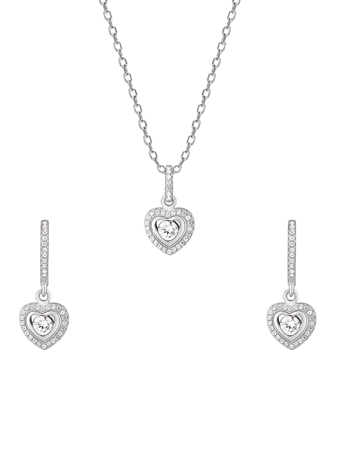giva 925 sterling silver rhodium-plated silver-toned & white cz studded jewellery set