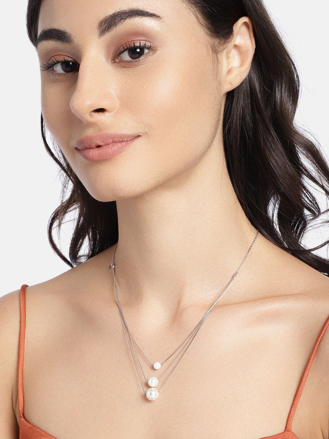 giva 925 sterling silver rhodium plated triple layer pearl necklace