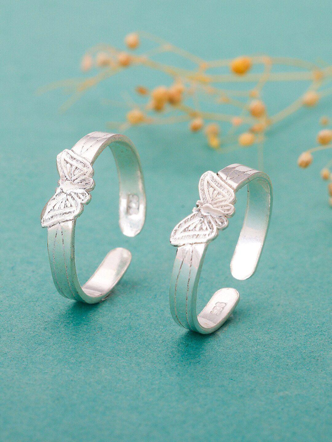 giva 925 sterling silver set of 2 rhodium-plated butterfly bliss toe rings