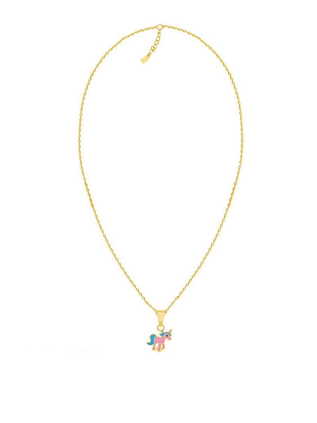 giva girls sterling silver gold-plated blue & pink unicorn pendant with chain