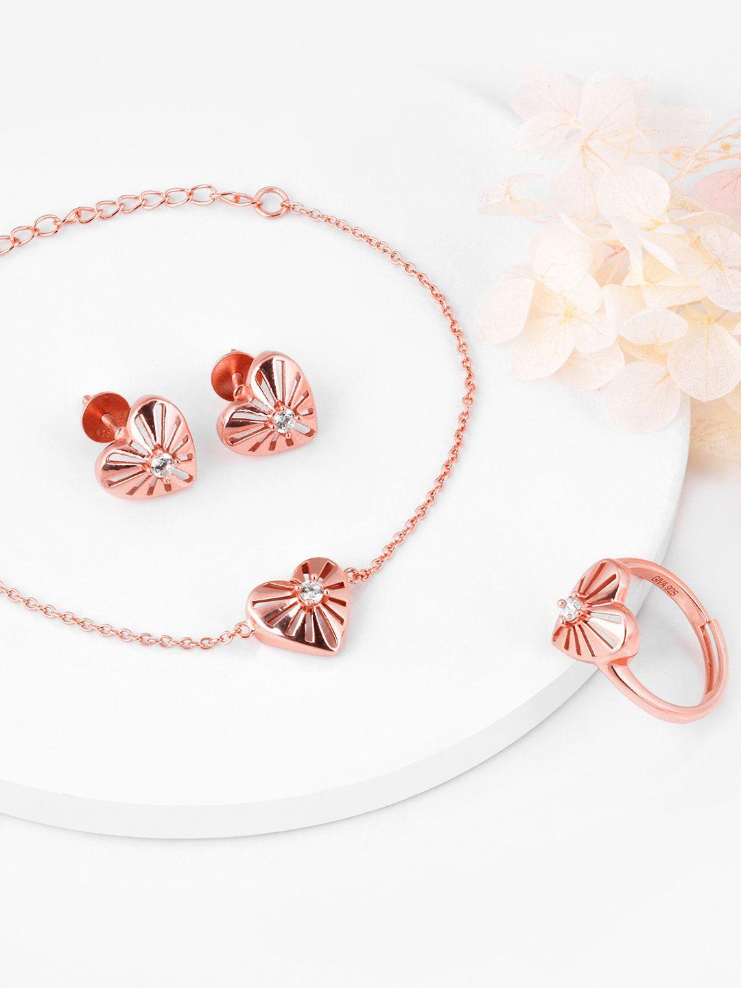 giva rose gold-plated cz studded sterling silver jewellery set