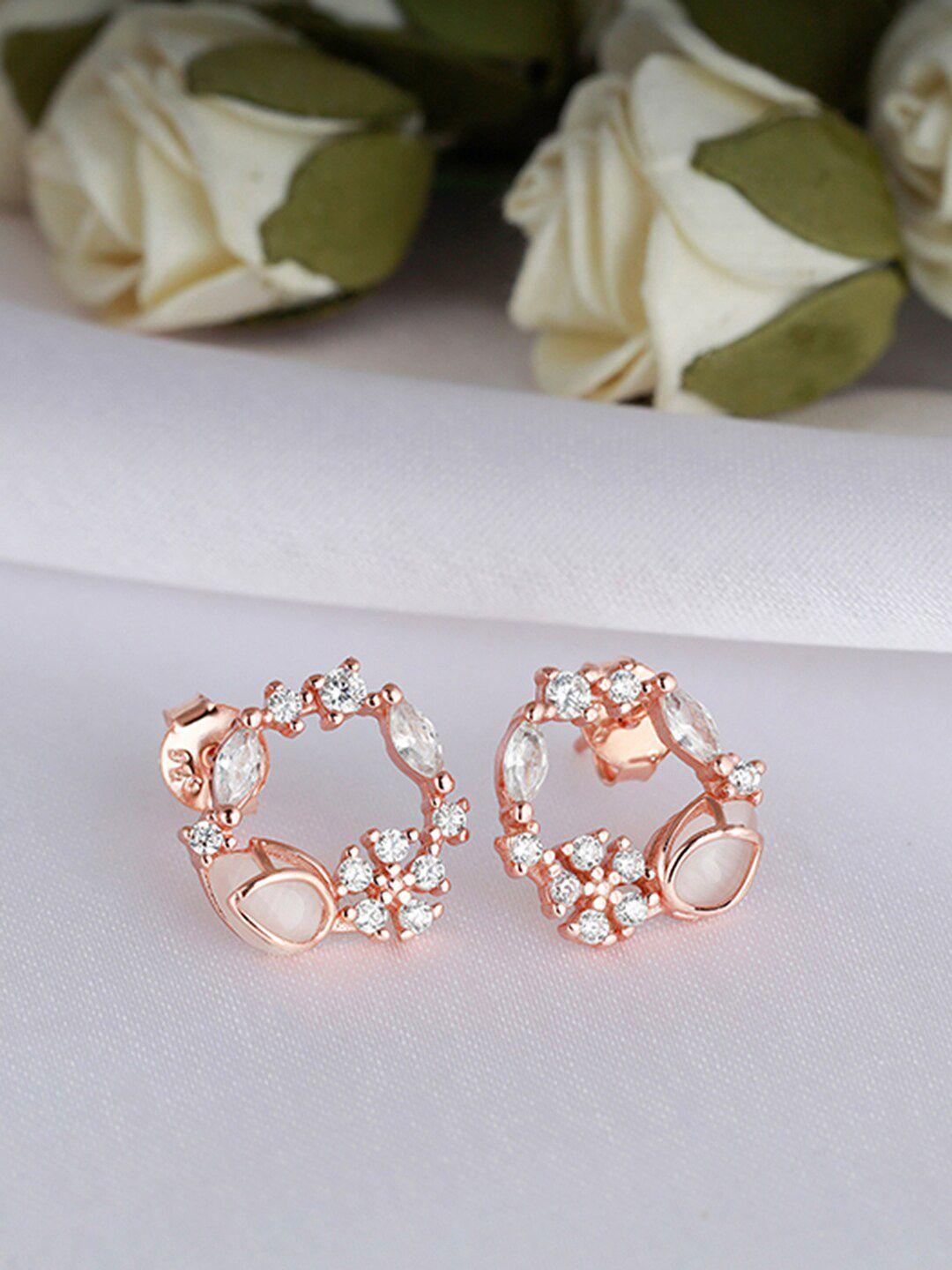 giva sterling silver rose gold-plated zircon contemporary studs earrings