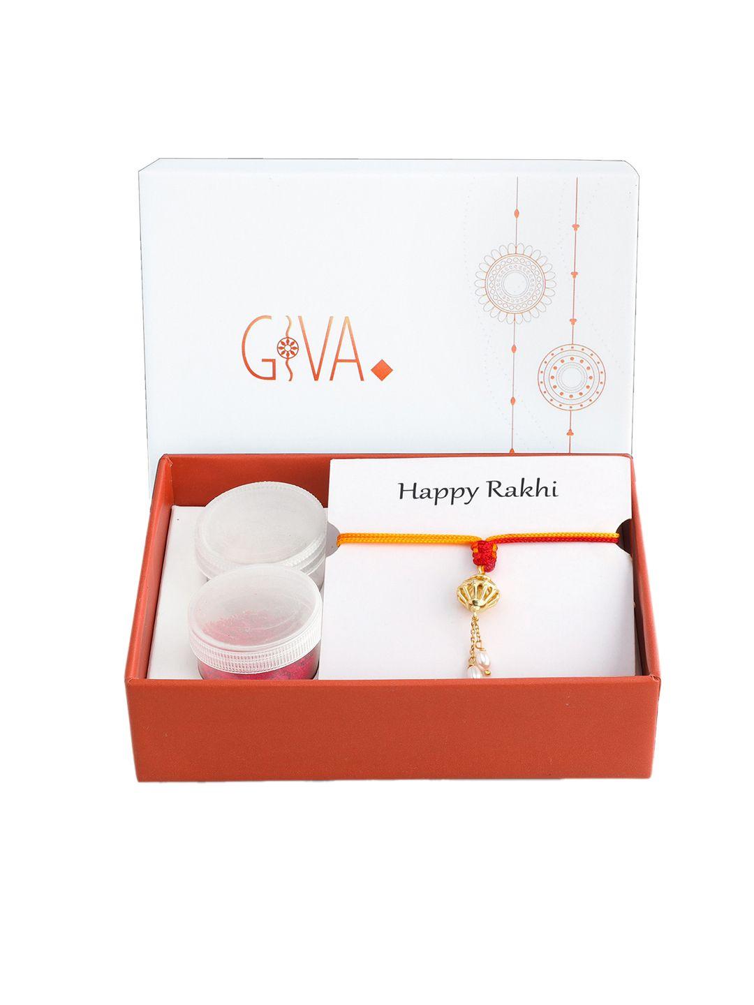 giva unisex set of 2 925 sterling silver gold-plated zircon-studded rakhi with roli chawal