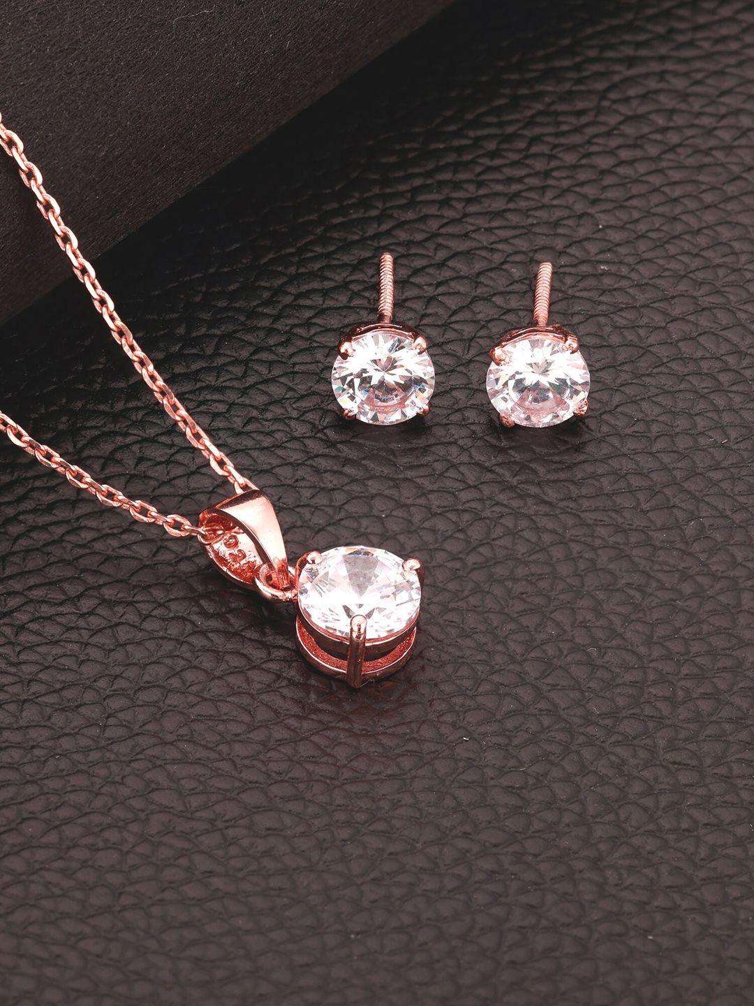 giva women 925 sterling silver rose gold-plated white cz studded jewellery set