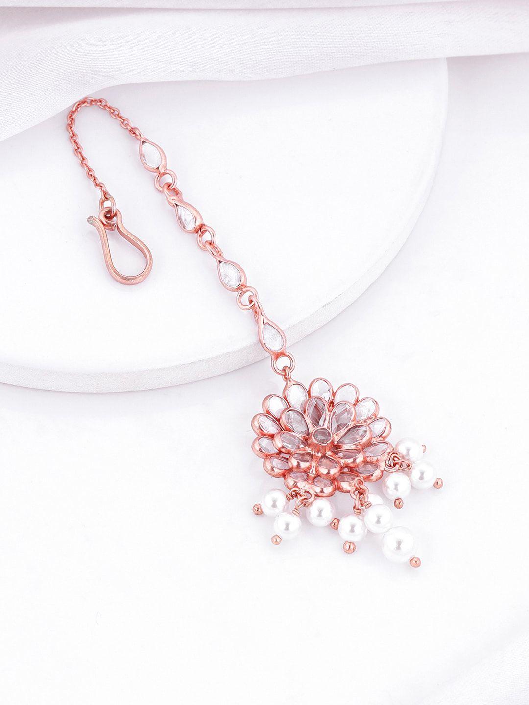 giva women rose gold-plated stone-studded & beaded head jewellery