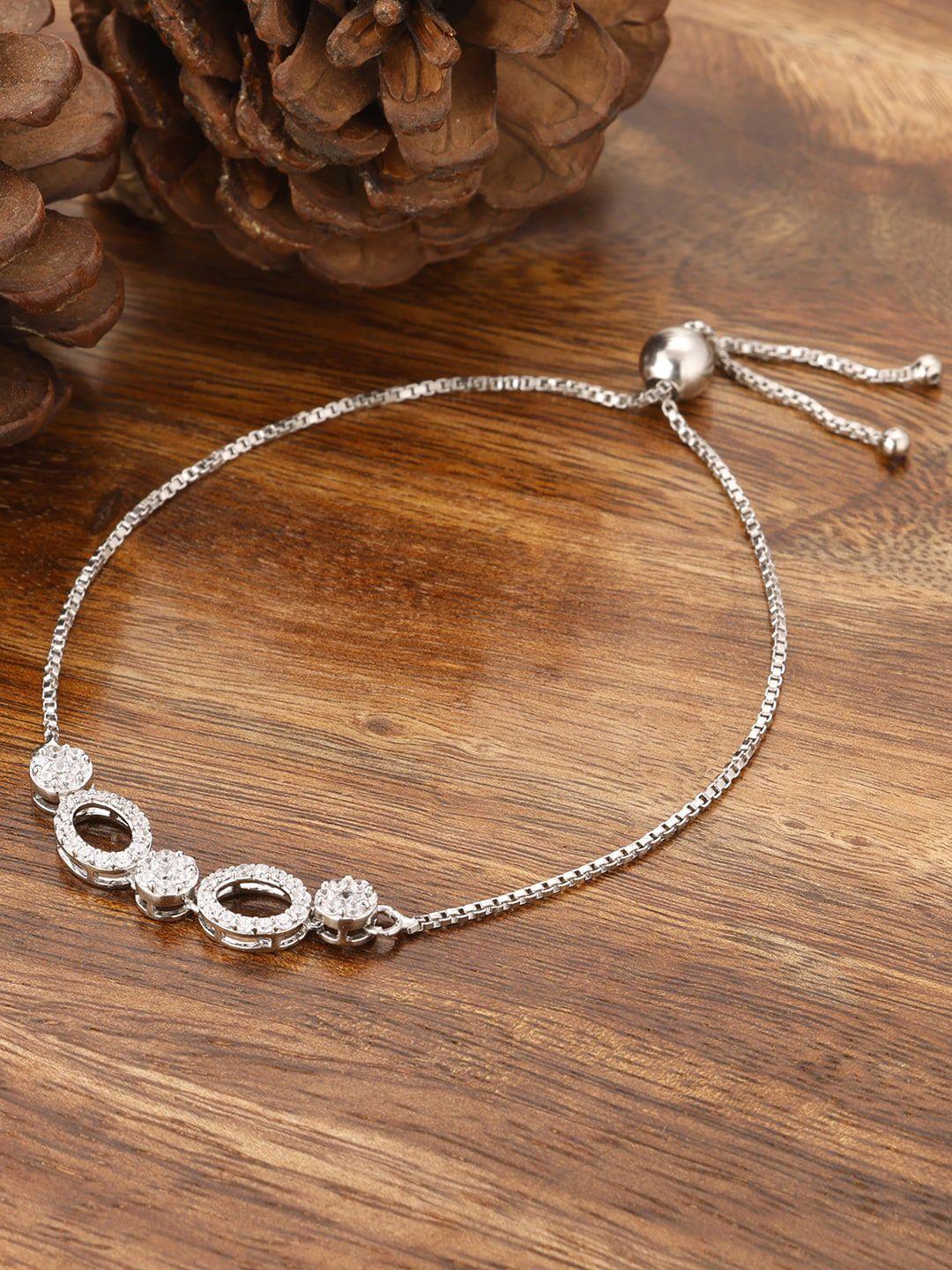 giva women silver-toned & white sterling silver cubic zirconia rhodium-plated armlet bracelet