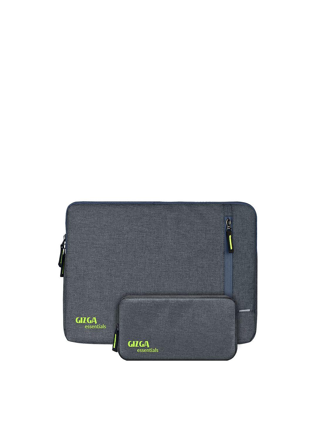 gizga essentials unisex grey solid laptop sleeve with pouch